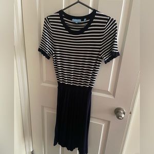 Draper James short sleeve navy and white sweater dress ruffle sleeve